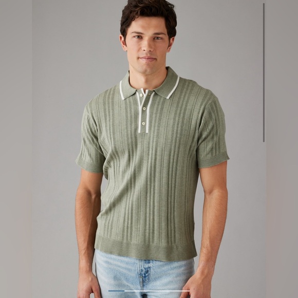 NWT AE WEEKEND TIPPED SWEATER POLO SHIRT - Picture 1 of 5